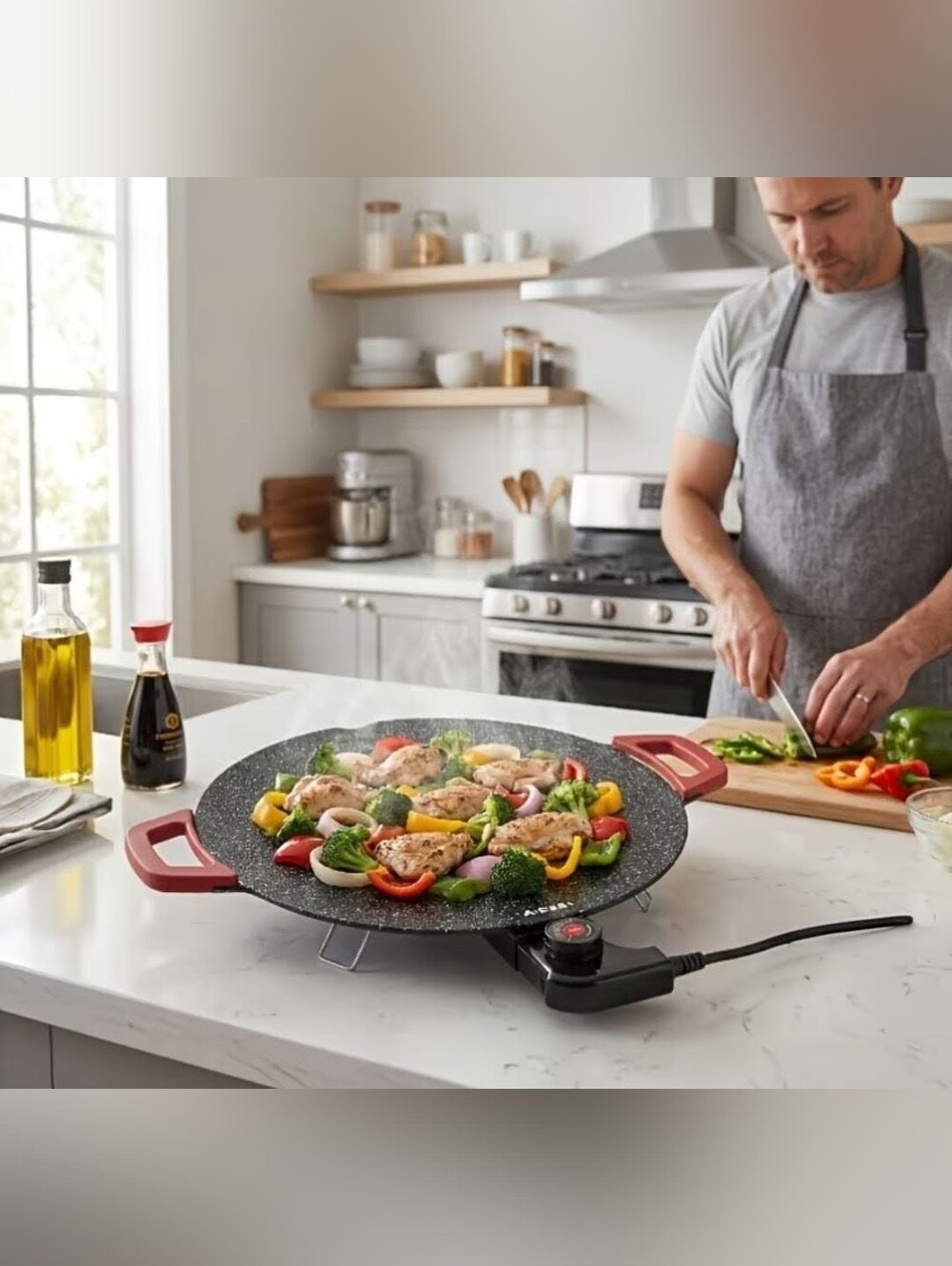 Electric BBQ Grill, 15.7" Smokeless Non-Stick Electric Comal, Multifunctional